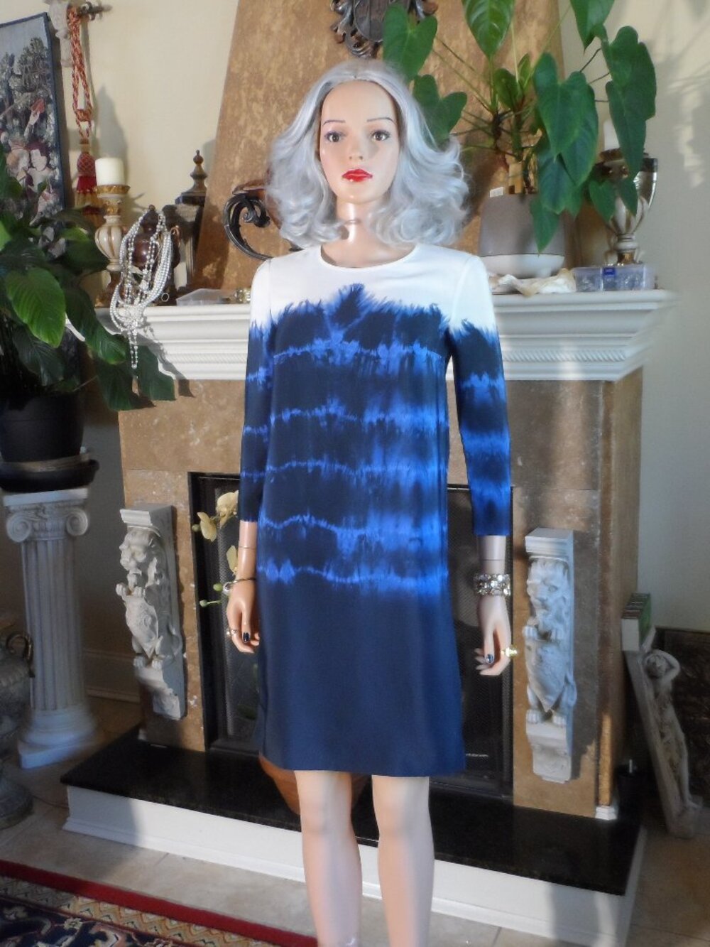 New Stella McCartney Blue Silk Tie-Dye Shift Dress FR 34 US 2